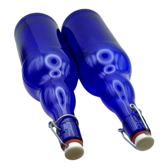 NWOB 2 Grolsch Cobalt Blue Glass 1 Liter Home Brew Wine Beer Bottle Swing EZ Cap - Picture 2 of 6